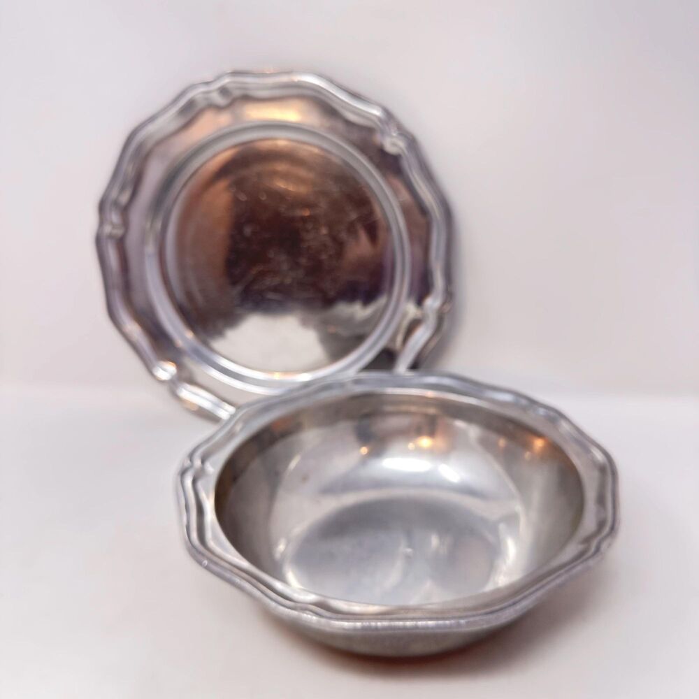 Vintage Wilton Armetale Pewter Queen Anne 9" Serving Bowl10.5" & Charger Plate
